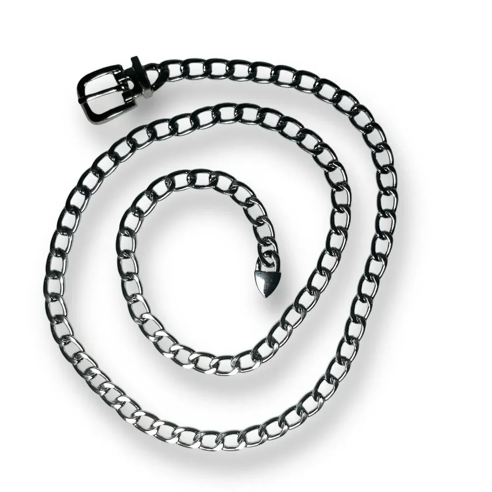 Chunky Silver Tone Chainlink Western Style Adjustable Skinny Belt Party Rock